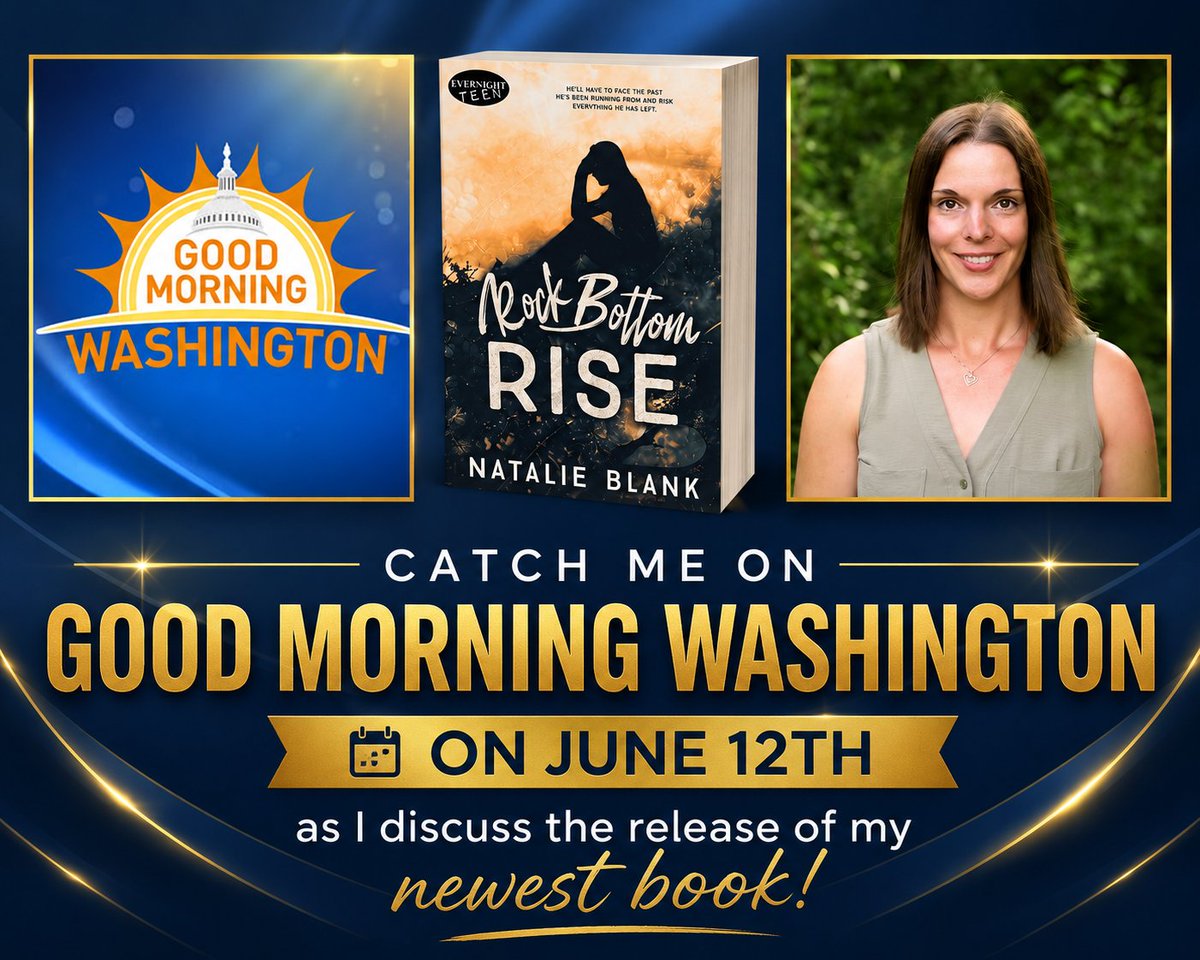 NBlankWriter's tweet photo. I’m so excited!!! Next Friday, June 12th, I’ll be on Good Morning Washington to talk about my latest release, ROCK BOTTOM RISE. I’ll be on around 10 AM. Don’t worry if you can’t watch it live! The clip will be available later for sharing. #tv #interview #booknews #authornews https://t.co/DlrPhAts81
