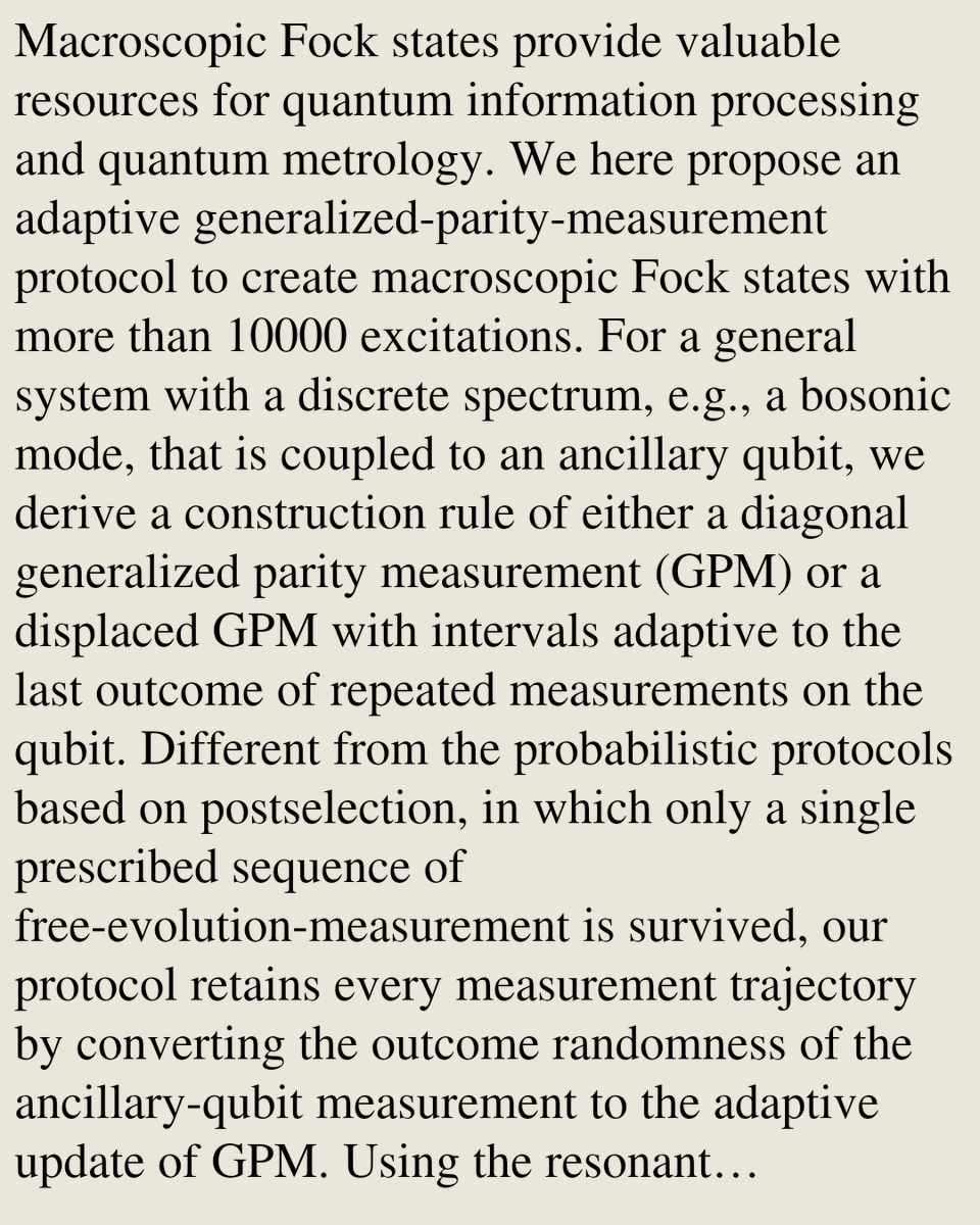 QuantumPapers's tweet photo. Generating Fock state exceeding 10000 excitations with near unit fidelity by adaptive generalized-parity measurement

Chen-yi Zhang, Jun Jing
https://t.co/LHpzNZr5Wm [𝚚𝚞𝚊𝚗𝚝-𝚙𝚑] https://t.co/wJBMjIyqud