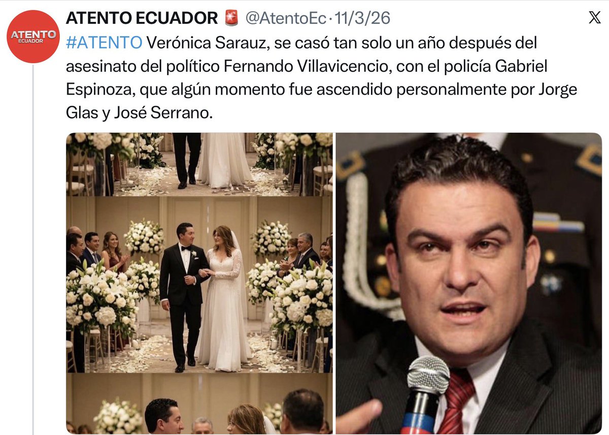 elinformante84's tweet photo. @VeroSarauzP Debió ser vinculada en el asesinato de @VillaFernando_ 

Ella se fue a USA días antes del asesinato a “reunirse con los migrantes” a pesar de que #DonVilla LE HABIA PROHIBIDO HACER CAMPAÑA.
Regresó al día siguiente del crimen con una buena coartada..

Si se casó 11 meses después del asesinato de #Fernando es de SUPONER QUE CUANDO LO MATARON, ella ya tenía una RELACION AMOROSA con #GabrielEspinoza, guardaespalda de #JoseSerrano, autor intelectual del crimen de #Fernando.. ¿No sabía #VeroSarauz que lo iban a matar?

Ella le ofreció $30.000 a Carlos Angulo alias “El Invisible” pero Sarauz lo niega.

Es una 🐀🐀🐀🐀🐀🐀