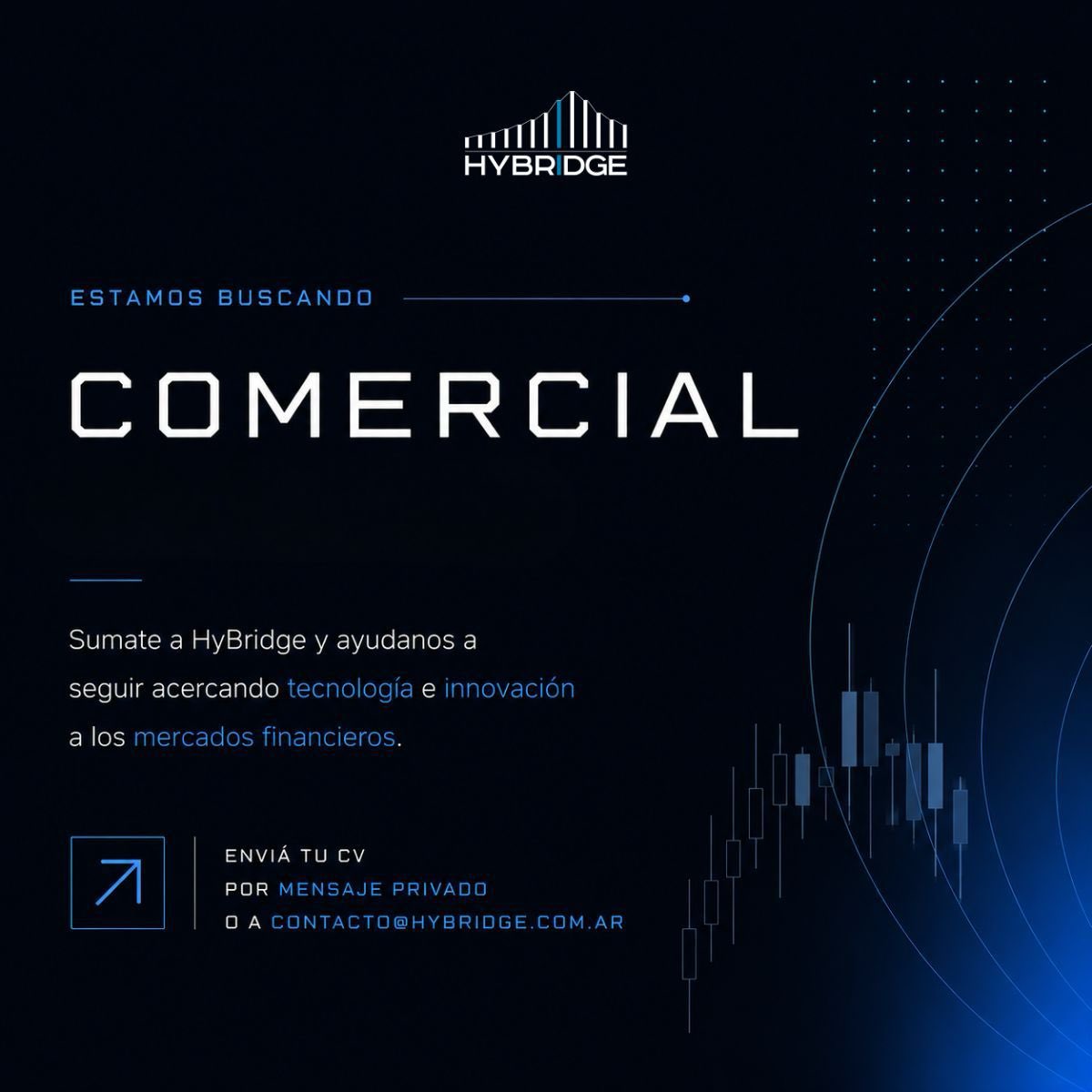 hybridge_ar's tweet photo. 📢 Estamos creciendo.

En HyBridge estamos buscando un Comercial para sumarse a nuestro equipo y acompañar la expansión de nuestras soluciones. 

Si te apasionan los mercados financieros, la tecnología y el desarrollo de negocios, queremos conocerte.

📩 Enviá tu CV por mensaje privado o a contacto@hybridge.com.ar.