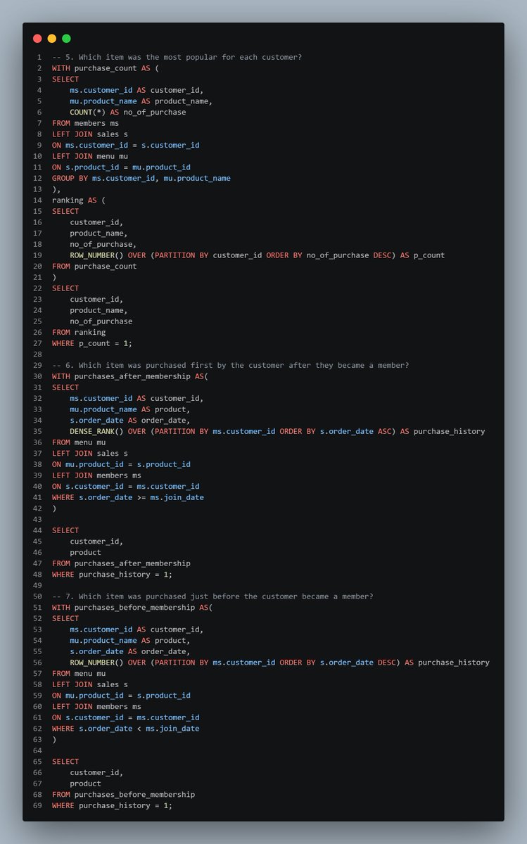 tidalyst's tweet photo. Completed Case Study #1: Danny's Diner from the 8 Week SQL Challenge by 𝐃𝐚𝐭𝐚 𝐖𝐢𝐭𝐡 𝐃𝐚𝐧𝐧𝐲

Solved business questions with PostgreSQL using joins, CTEs, aggregations, CASE statements, and window functions.

#SQL #PostgreSQL #DataAnalytics #8WeekSQLChallenge https://t.co/cPZmZkYNgv