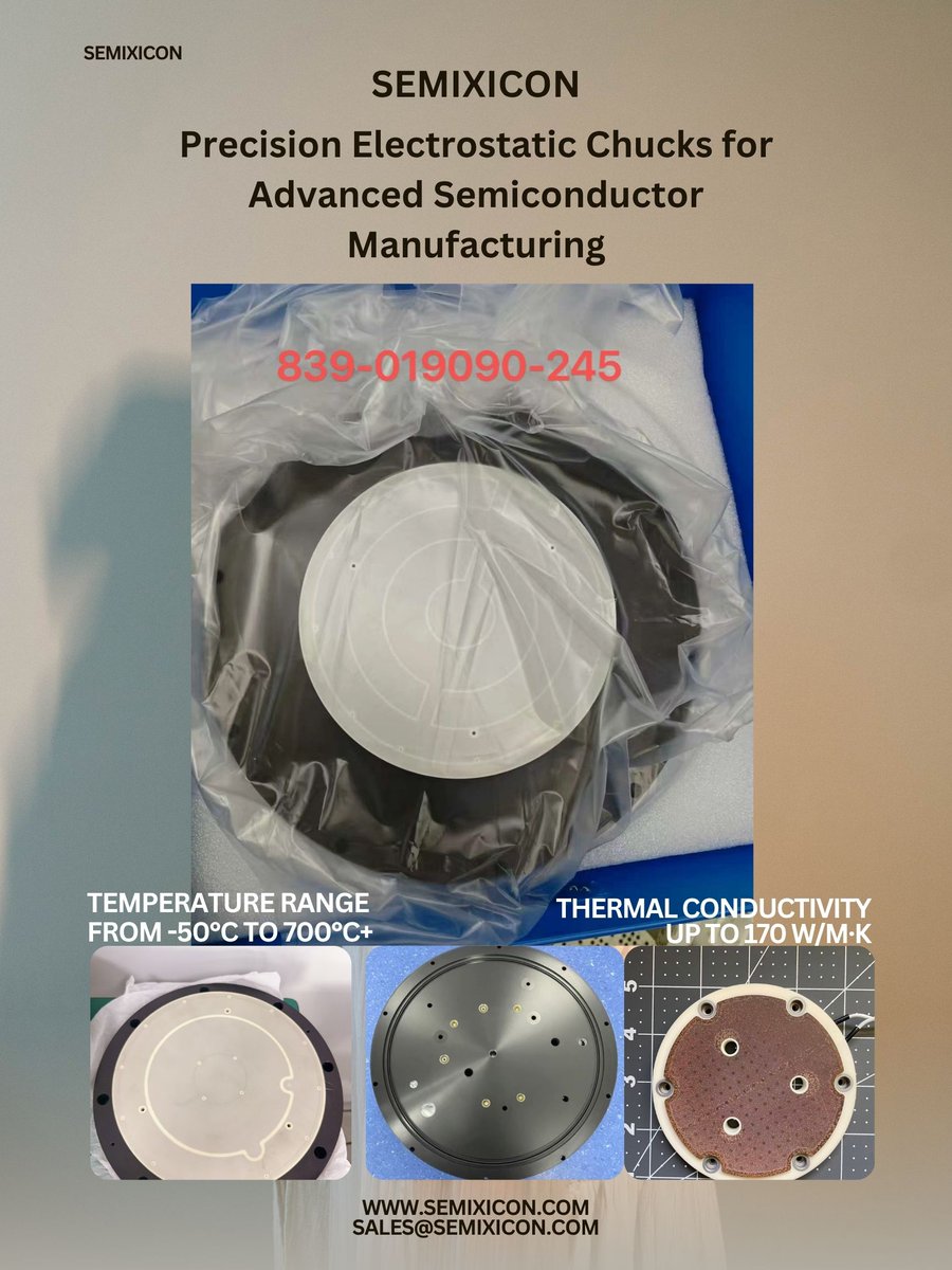 DiamondSemi's tweet photo. SEMIXICON Precision Electrostatic Chucks for Advanced Semiconductor Manufacturing
https://t.co/eN9Mo9kmlx
sales@semixicon.com
#ElectrostaticChuck #ESC #SemiconductorManufacturing #WaferProcessing #PlasmaEtch #IonImplantation #PVD #CVD #SemiconductorEquipment #AluminumNitride https://t.co/0N7MYLe4Ni