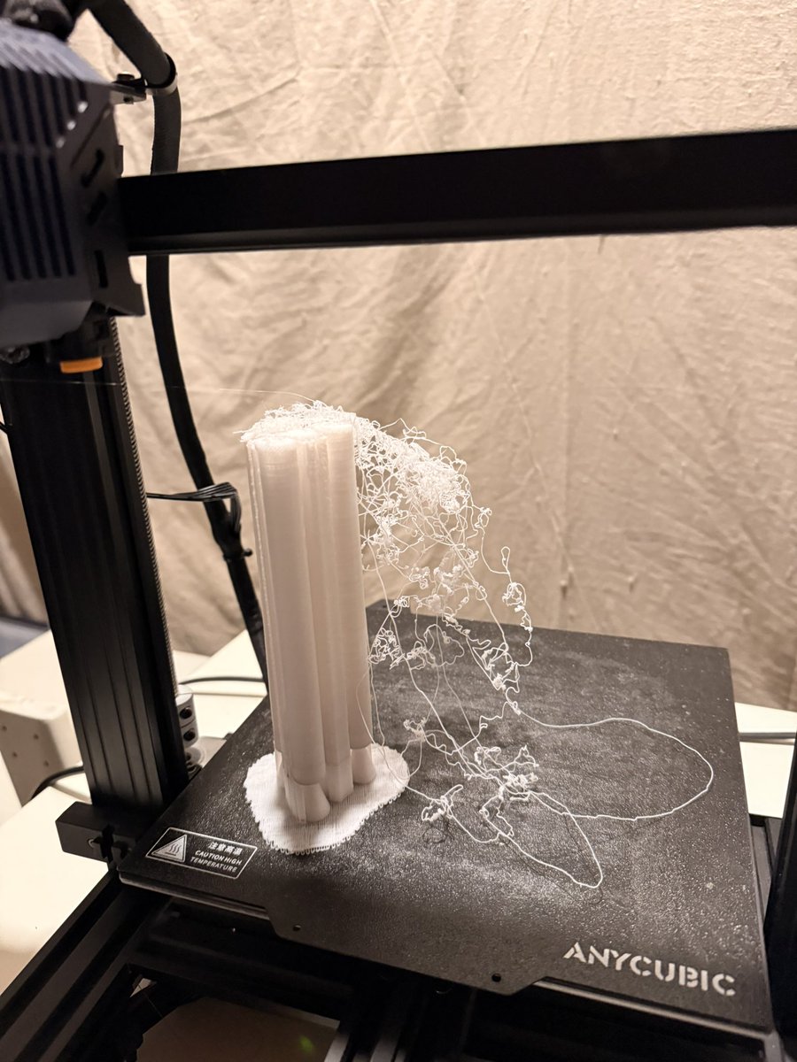kyle_LTS's tweet photo. The most frustrating part of 3d printing. 8hrs into a 10.5hr print (right after I left for work) the print becomes detached. Honestly not surprised though the filament is 2 years old and the printer hasn’t been used in a year and half https://t.co/iLrX1f8gsg