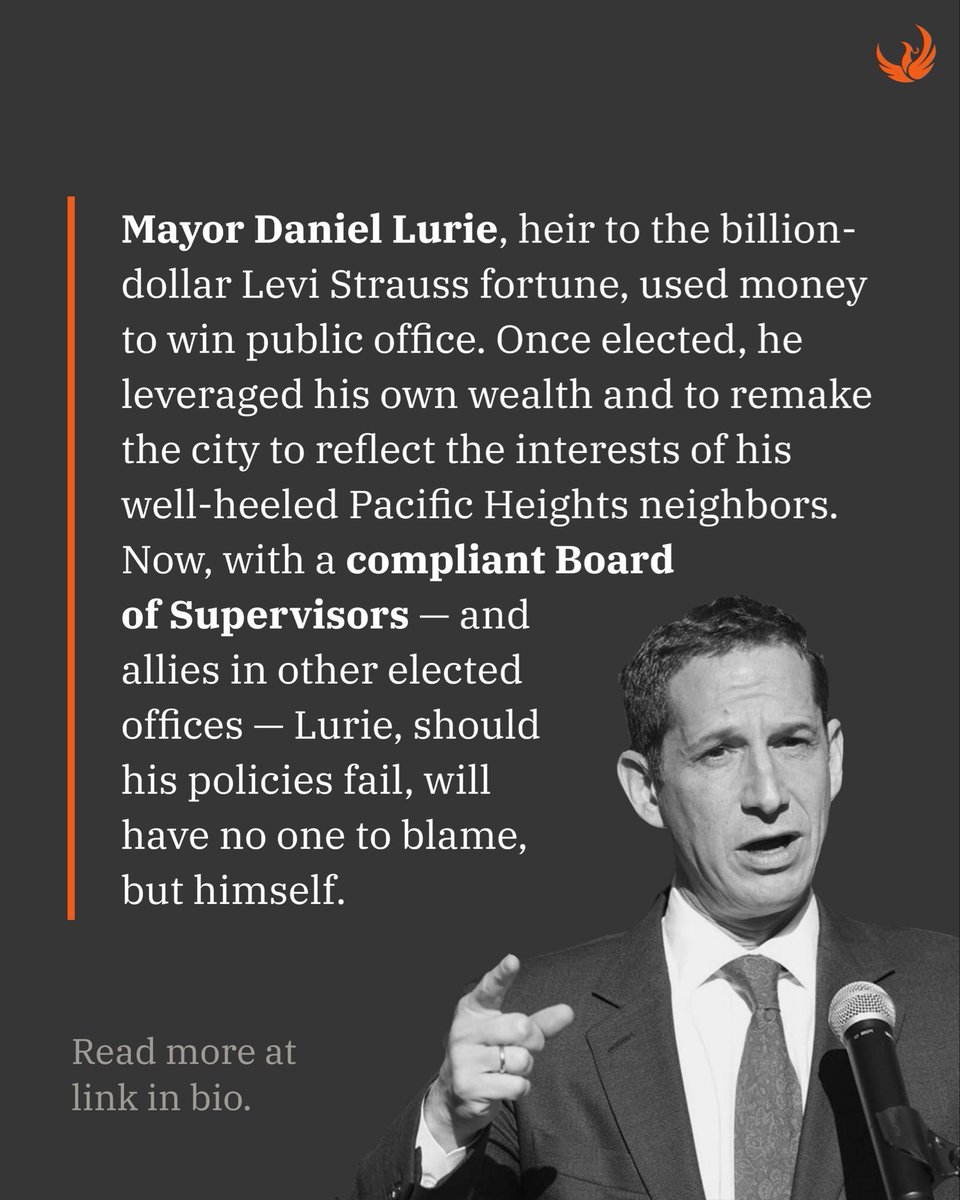 PhoenixProjNow's tweet photo. Money ruled this election. Lurie, heir to the Levi Strauss fortune, has built a compliant Board of Supervisors and allied offices. If his policies fail, he has no one to blame but himself. https://t.co/rJzmN0ktUQ