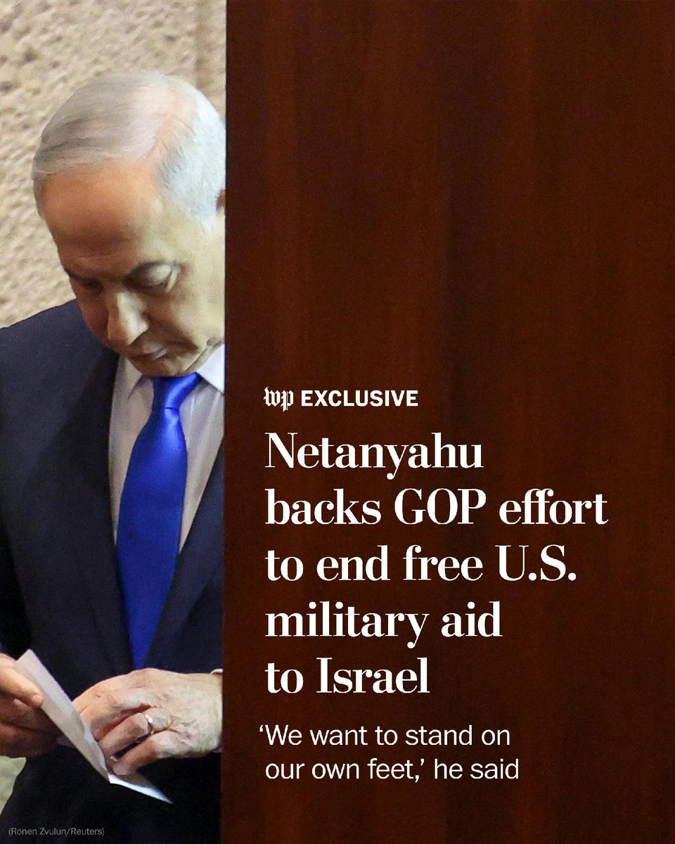 washingtonpost's tweet photo. After meeting with Israeli Prime Minister Benjamin Netanyahu, U.S. Rep. Marlin Stutzman (R-Indiana) is introducing calling for the U.S. to end the $3.8 billion in annual aid Israel receives and instead have it fund its own purchases of American weapons. https://t.co/FcKJcF91PI https://t.co/tDyxz75KF7