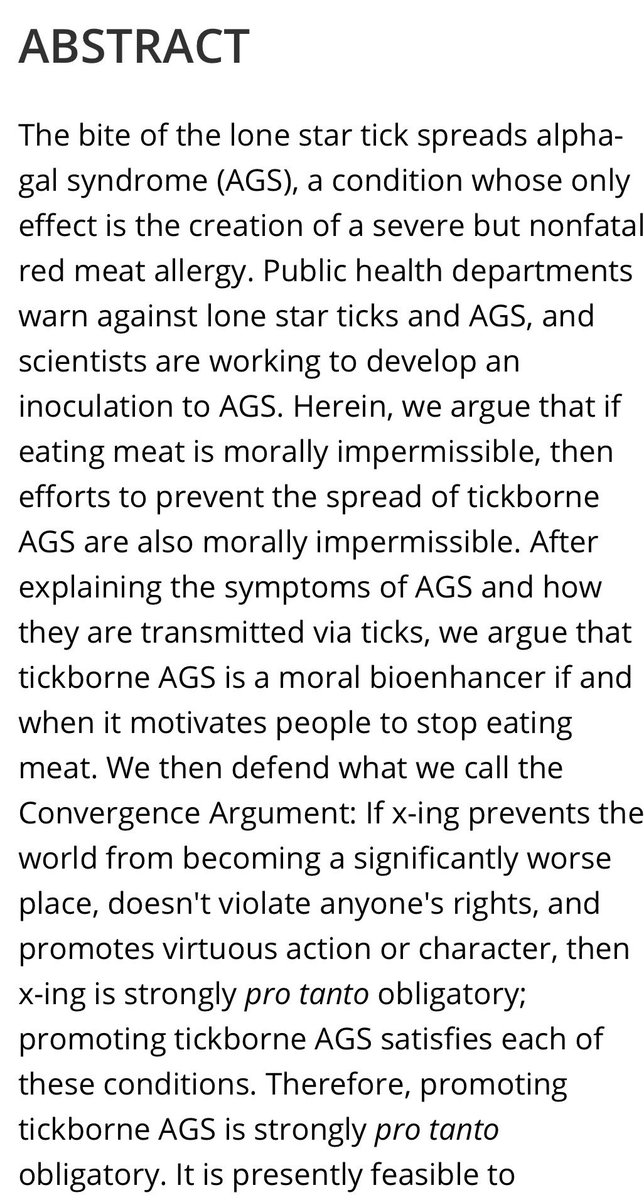 0xcadd's tweet photo. @OkeiisAngrey The backlash is from Twitter lmao, it’s a year-old bioethics think-piece paper built on the following hypothetical:

“If eating meat was completely morally unjustifiable, here is an argument built on certain ethical frameworks that would support not curing the AGS syndrome” https://t.co/9WSA1fEKC8