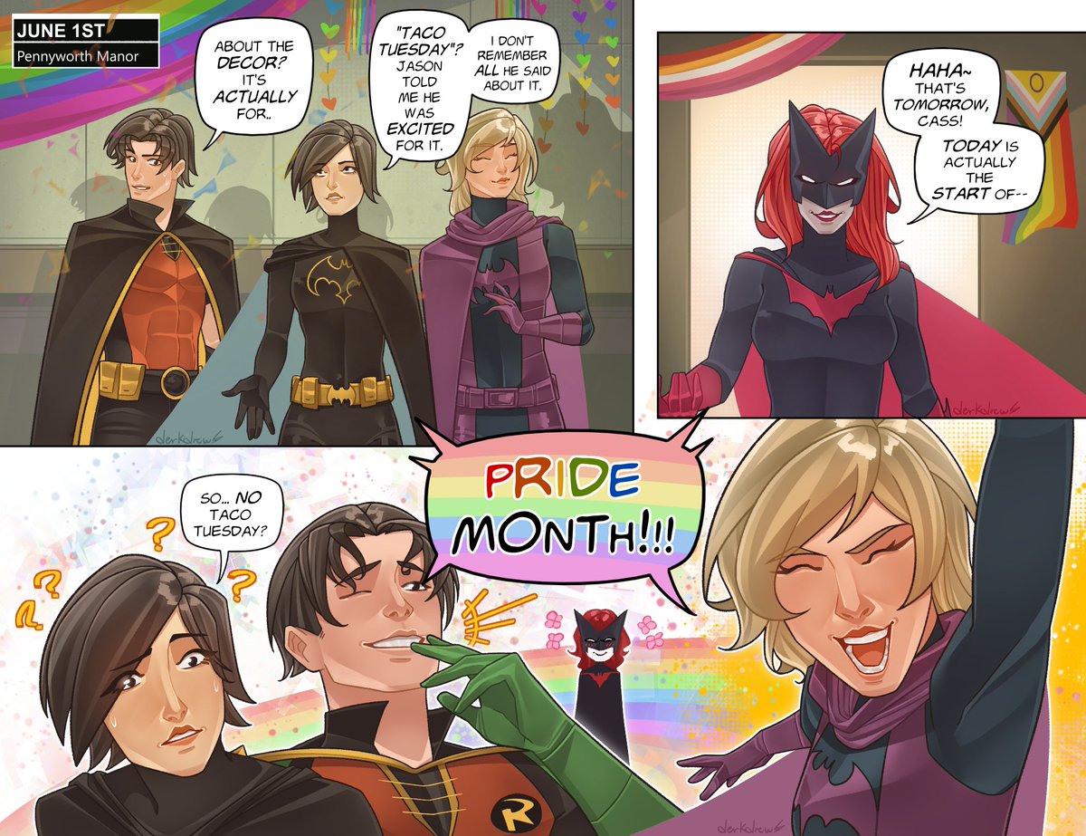 DerkDrew124's tweet photo. pride month with the batfamily 🏳️‍🌈 https://t.co/dbg5tdC8lP