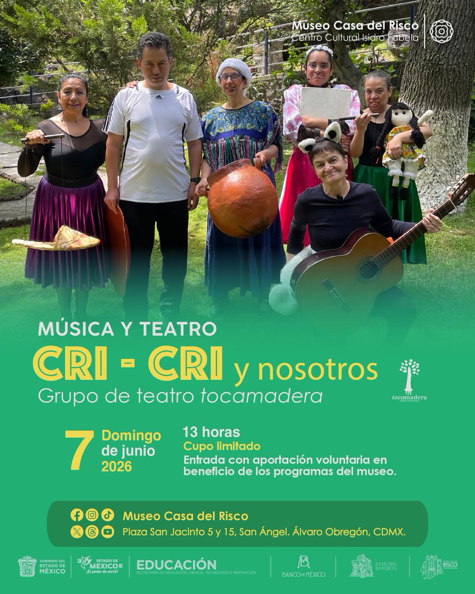 ICOMMx's tweet photo. Música y teatro
Museo Casa del Risco
@CasadelRisco  
Junio 7, 2026
13:00 h. https://t.co/Q8G7lZGMQm