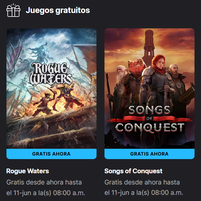 ElCuartoPlayer's tweet photo. Rogue Waters y Songs of Conquest son los juegos gratuitos de la semana en la Epic Games Store.
Tenemos hasta la mañana del 11 de junio para agregarlos a nuestra cuenta.
https://t.co/ngwSm6eVxe
#Videojuegos #RogueWaters #SongsOfConquest #PC #EpicGames #ElCuartoPlayer https://t.co/POoiMSOGas