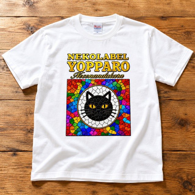 aruBuy's tweet photo. 本日より販売開始しました。
猫ラベル（YOPPARO)の『猫なんだから』Tシャツ。
ステンドグラス風のイラストの中央には黄色い目が光る。
常に周りを警戒している黒猫と白猫の2種類であなたはどっち派ですか？ https://t.co/xT5W5nC9UQ