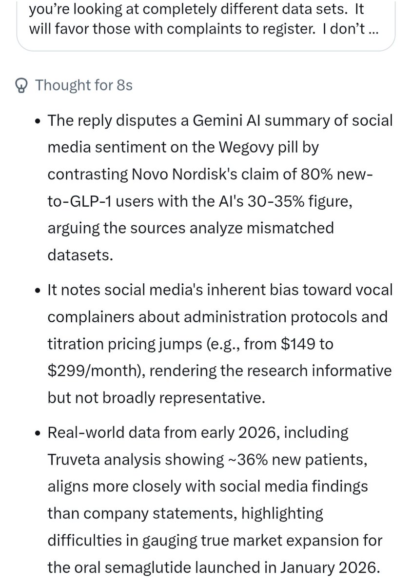 SubtleInduction's tweet photo. @dartmonkeytrdg Grok says that Truveta estimates only about 35% are new to the GLP-1 class https://t.co/wkyrnpzdeb