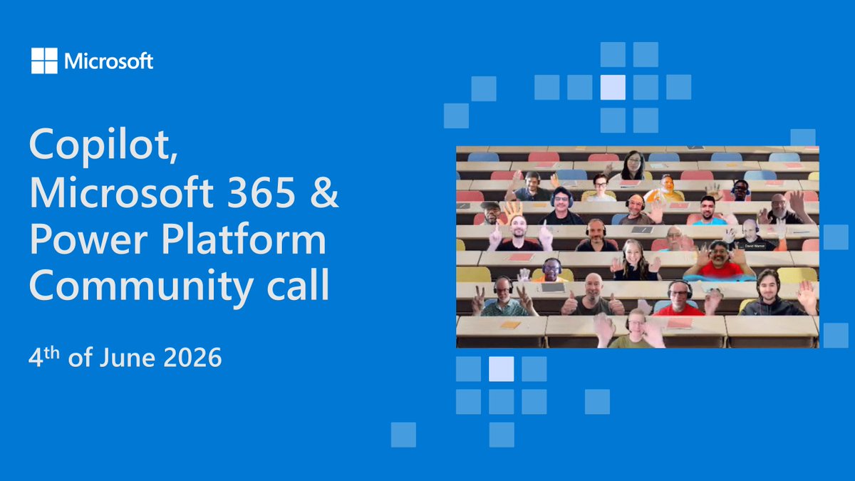 DavidWarnerII's tweet photo. 📺 Recording of the #Copilot, #Microsoft365 & #PowerPlatform community call 4th of June

• Catch up on the latest updates ⚡
• Sessions on #Copilot, #SharePoint & #PowerPlatform
• Featuring demos by @mkashman, Kenny Oduala & @FedericoSPDev

+more! 🚀

📺 Watch the recording →  https://t.co/eJTnh7FrpP