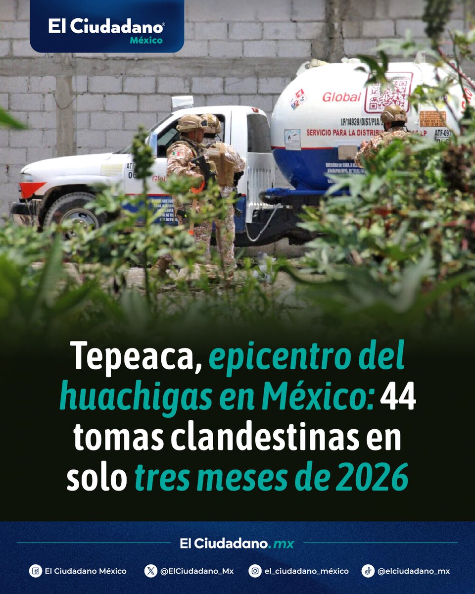 ElCiudadano_Mx's tweet photo. 🚨⛽️Durante los primeros tres meses de 2026, el municipio de Tepeaca registró un total de 44 tomas clandestinas de gas LP, con lo que se convirtió en la demarcación con más perforaciones ilegales en todo el país.

De acuerdo con un informe del @IGAVIM, 11 estados de la República concentran un total de 299 tomas clandestinas encontradas durante dicho periodo, lo que refleja la persistencia de esta actividad ilícita en distintas regiones del país.

🔗Más información: https://t.co/01tAvmxBlf