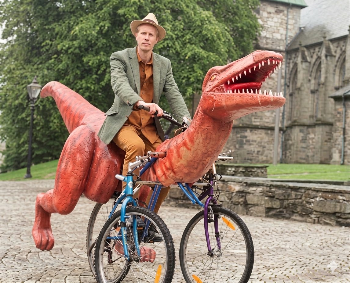CoolThinggs's tweet photo. In ⁠this image you see the "dinosaur-sykkel" (dinosaur bicycle) located in Stavanger, Norway.

What: It is a custom tricycle hand-carved from styrofoam by Norwegian artist Markus Moestue to look like a Coelophysis dinosaur. https://t.co/F0rQcUpMcd