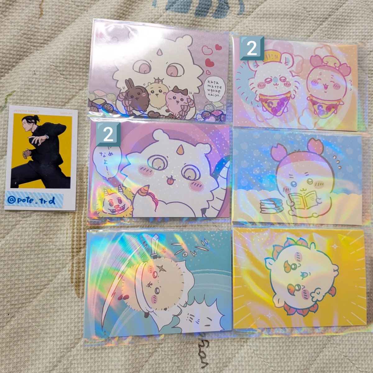 pote_trd's tweet photo. 【交換】ちいかわ ブロマイドガム

譲│画像1, 2（ちいかわ ハチワレ うさぎ モモンガ 古本屋 シーサー あのこ ラッコ）
求│同異種 くりまんじゅう
※郵送交換

お気軽にお声がけください。よろしくお願いいたします🍀 https://t.co/oFhEHGZU17