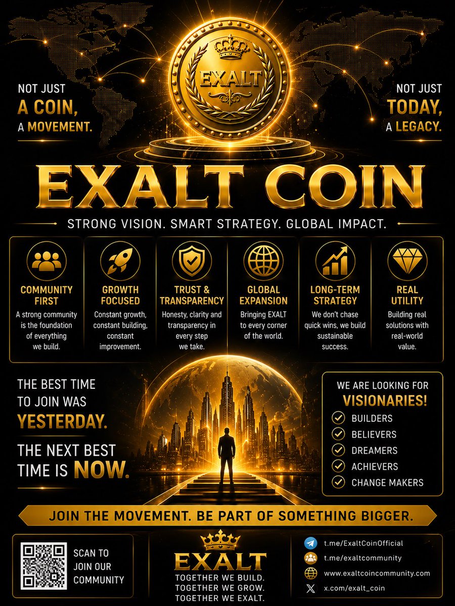 exalt_coin's tweet photo. 🚨 Most people invest AFTER they see success.

Smart people pay attention BEFORE it happens. 👀

While others chase trends…

EXALT is focused on:
⚡ Building
🌍 Expanding
🚀 Connecting
💎 Creating

The next chapter of crypto won’t belong to the loudest projects.

It will belong to the communities that never stopped building. 🔥

📢 https://t.co/MjwqujEfcq

#EXALT #ExaltCoin #Crypto #BNBChain #Web3 #CryptoCommunity #Altcoin #BSC #BullRun #CryptoNews