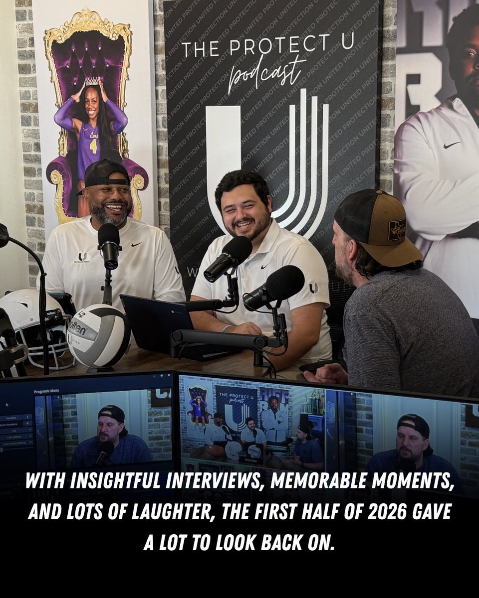 TheProtectUCrew's tweet photo. Take a trip down memory lane with this special edition of the Protect U podcast! 

Together, Jay Mickens and Jake Wilson discuss some of the best Protect U Podcast moments from the first half of 2026. 

Tune in every Tuesday to catch the Protect U podcast LIVE at 12:00 CT. https://t.co/2vbopW3upr