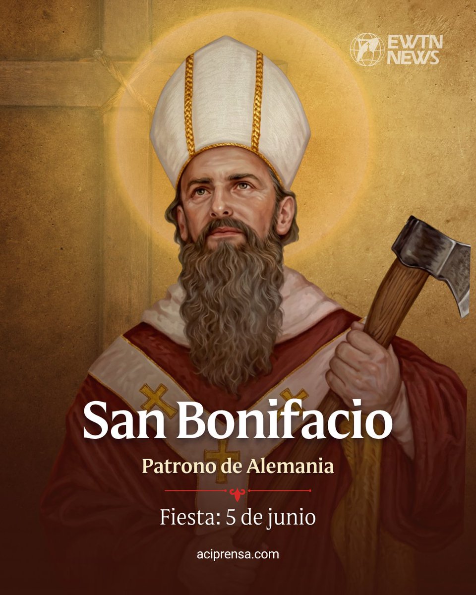 aciprensa's tweet photo. Cada 5 de junio la Iglesia Católica conmemora a San Bonifacio de Maguncia, mártir y patrono de Alemania, considerado el gran evangelizador y organizador de la Iglesia en los territorios germanos durante el siglo VIII.

Nacido en Inglaterra alrededor del año 680 con el nombre de Winfrido, ingresó desde joven a la vida monástica y destacó por su formación intelectual y su dedicación al estudio de la Biblia. Tras ser ordenado sacerdote, recibió del Papa San Gregorio II una misión decisiva: anunciar el Evangelio a los pueblos paganos de Europa.

Fue entonces cuando adoptó el nombre de Bonifacio, que significa “bienhechor”, y emprendió una intensa labor misionera en Alemania. Su trabajo no solo impulsó numerosas conversiones, sino que también permitió establecer una sólida organización eclesial vinculada directamente a la Santa Sede.

A lo largo de su vida fundó comunidades cristianas, promovió la reforma de la Iglesia y creó nuevas diócesis. Entre sus obras más importantes destaca la fundación de la abadía de Fulda junto a su discípulo San Sturmi, uno de los principales centros espirituales y culturales de la Europa medieval.

San Bonifacio también es recordado por su firmeza frente a las prácticas paganas que dificultaban la evangelización. Gracias a su liderazgo, el cristianismo logró consolidarse en amplias regiones de Alemania.

Su misión culminó con el martirio el 5 de junio del año 754. Mientras se preparaba para administrar el sacramento de la Confirmación, fue atacado junto a otros cristianos por un grupo de paganos. Según la tradición, afrontó la muerte sosteniendo el libro de los Evangelios.

Sus restos reposan hasta hoy en la abadía de Fulda. La Iglesia lo venera como el “Apóstol de Alemania”, un santo cuya labor evangelizadora dejó una huella decisiva en la historia del cristianismo europeo.