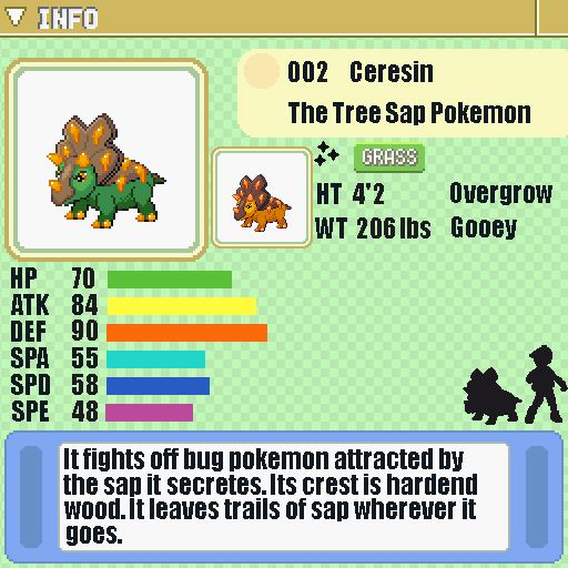 Torterrad's tweet photo. Super happy with how these came out along with the layout, introducing my fakemon line, Sapcera, Ceresin and Tricamber.

Triceratops grass starter line themed around tree sap hardening into amber. Probably my best pixelart yet.

#fakemon #Pokemon #Pokemonart #pixelart https://t.co/Lvdejw9dow