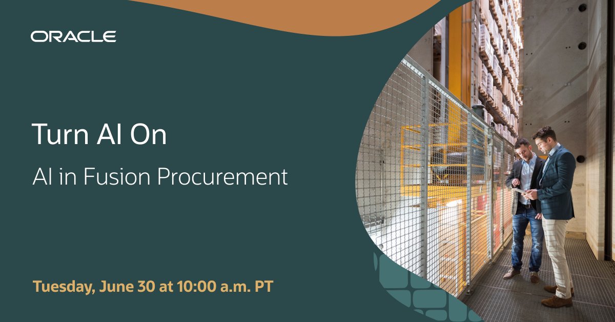 nlejay's tweet photo. Learn how embedded AI in Fusion can streamline supplier collaboration, guide compliant purchasing decisions, accelerate sourcing execution, and help your organization move from experimentation to practical AI adoption. https://t.co/MvJG14rjuG https://t.co/lEDDrf36l2