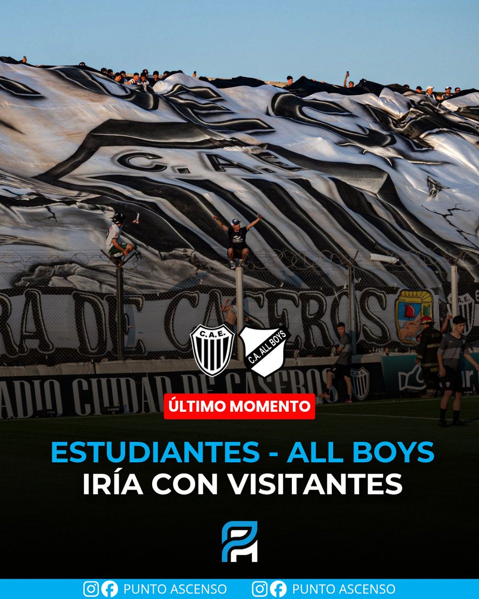 Puntoascensoo's tweet photo. 🚨 El partido entre Estudiantes (BA) y All Boys se jugaría con PÚBLICO VISITANTE.

⚠️ En el encuentro correspondiente a la fecha 18 habría hinchas del Albo en Caseros.

🎫 Ya se están haciendo gestiones y se habla de entre 500 y 1000 entradas para simpatizantes de All Boys. https://t.co/7vfx2CYsa3