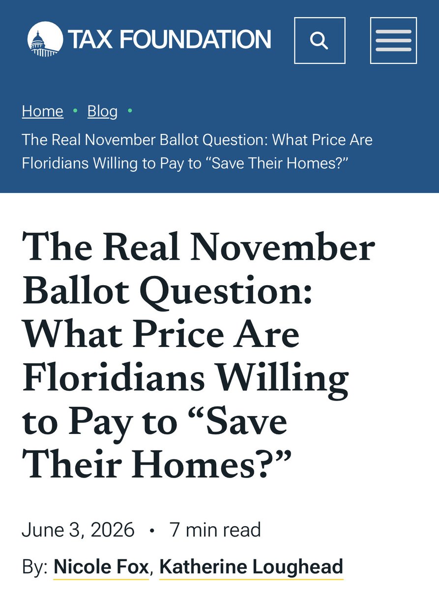 HollyBullardFL's tweet photo. Well respected, center-right think tank, the Tax Foundation says (soon-to-be) Amendment 3: “would shift property tax burdens in highly distortionary ways and make Florida’s tax code far less stable and competitive” https://t.co/h8ssIziUOH