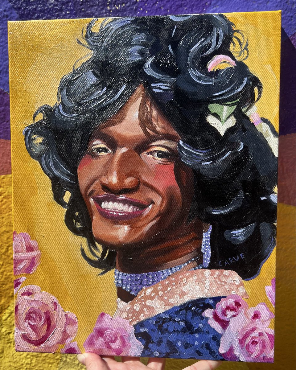 voidlesink's tweet photo. Pay It No Mind 
oil on canvas portrait of marsha p johnson 14”x11” https://t.co/TkH8nu2mPu