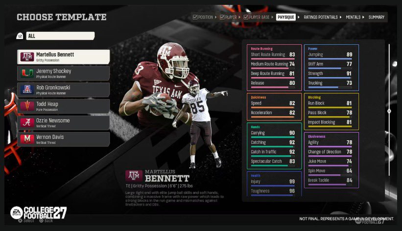 GeoMilian's tweet photo. A look at archetypes in Road to Glory for EA Sports College Football 27. https://t.co/waoU3bLGRA