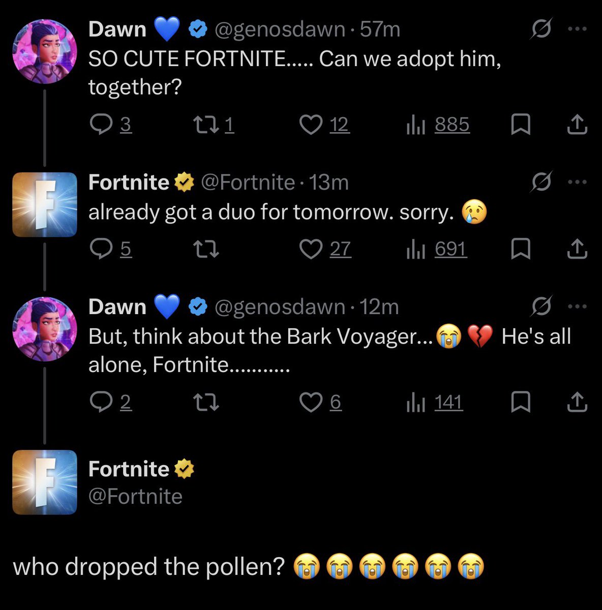 SpectralGameBoy's tweet photo. Confirmed: @Fortnite Account Admin has allergies to Pollen. #LoreDrop https://t.co/WfbHyl2lfX