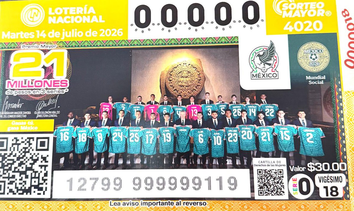DanielAceves84's tweet photo. El día de hoy acudí a la invitación de la Mtra. @OliviaSalomonV Directora General de @lotenal, a la develación del billete de lotería conmemorativo a la Selección Nacional de Fútbol de México 2026. https://t.co/DtmTO9ASIu