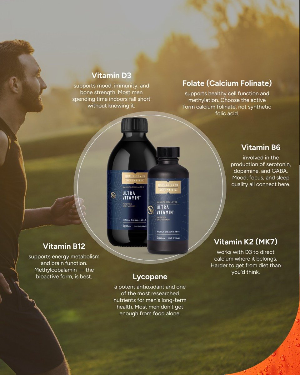 quicksilversc's tweet photo. Most men are focused on protein and calories — but the nutrients behind daily energy, focus, & drive? Those are a different conversation. Swipe through for a quick breakdown of what actually matters and why it's harder than it should be to get enough from diet alone.

Ultra Vitamin® delivers all of this in a liposomal formula designed for absorption. Because the right nutrients in the wrong form don't do much. Shop now: https://t.co/nkfkiaqPc0