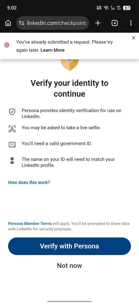 HunterTechX's tweet photo. @LinkedInHelp Trying to submit again My Government Issued CNIC Smart ID Card But It's Show Me This Error please help me to resolve my account issue https://t.co/479goJgZu4