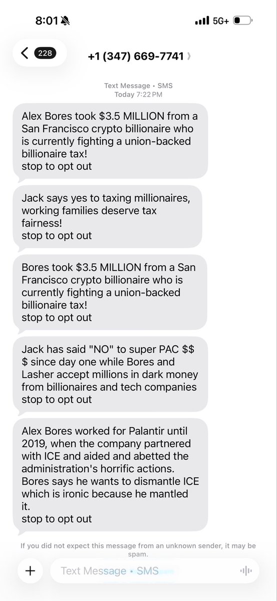bigjdbird's tweet photo. Jack Schlossberg’s PAC sending me five texts in a 20min span got me thinking Bores and Palantir might be the good guys https://t.co/Nkwc8THnis