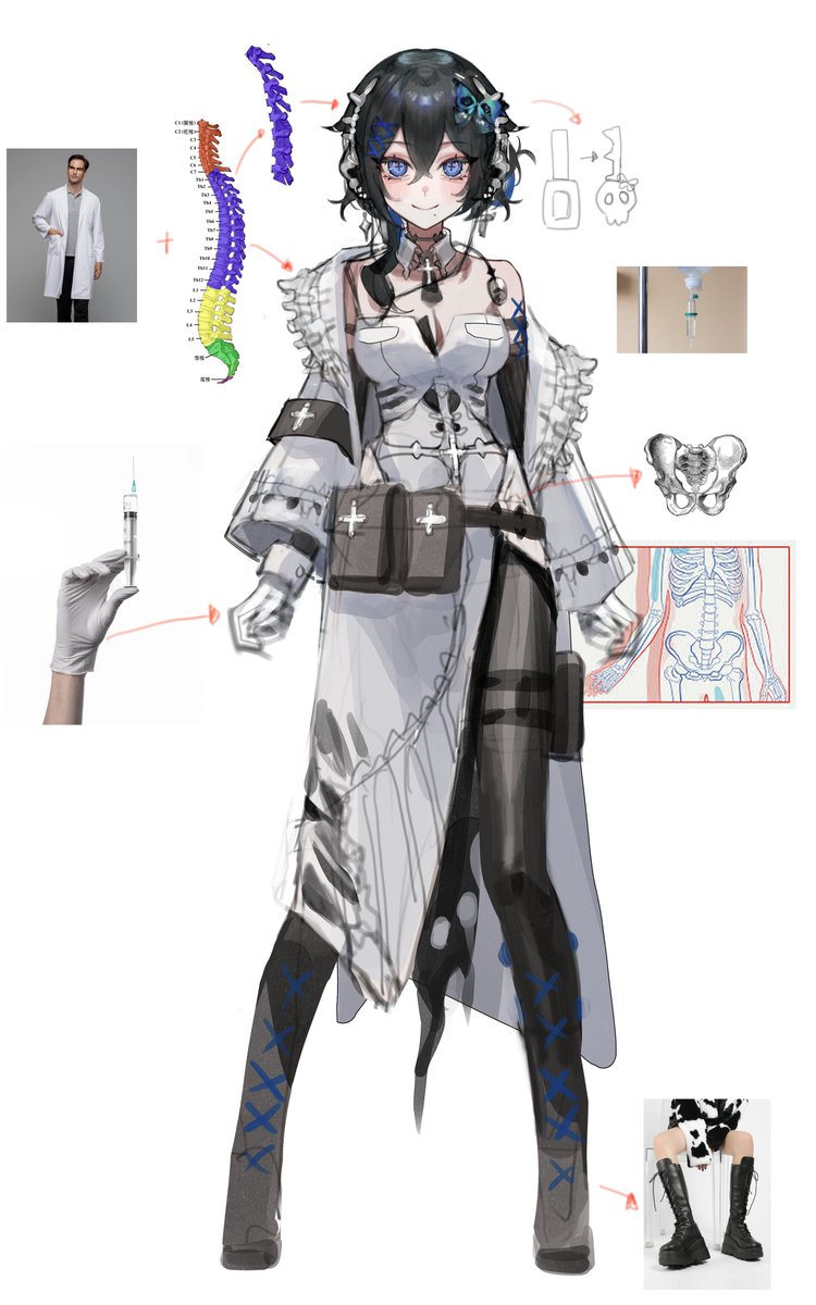 The_Maiden_'s tweet photo. Design vs Vtuber Model 🩺💀

I love this trend 💕Y'all get to see the details and thought process that went into this model :3 https://t.co/jzE2Y8sxsh