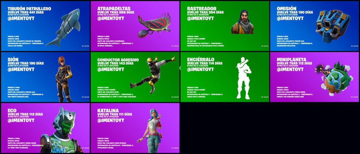 imentoyt's tweet photo. Hoy en items que vuelven tras mucho tiempo: #Fortnite

- Tiburón patrullero (441 días)
- Atrapadeltas (288 días)
- Rastreador (254 días)
- Omisión (190 días)
- Sión (190 días)
- Conductor agresivo  (143 días)
- Enciérralo (114 días)
- Eco (112 días)

❤️ Código "ento" #ad https://t.co/9hisGYzzTq