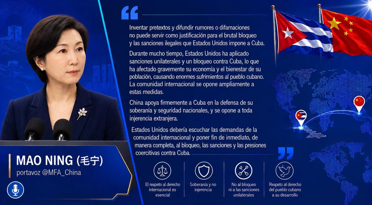 RhDirector46802's tweet photo. El firme e invariable respaldo de #China a la soberanía, independencia y derecho del pueblo cubano a construir su propio camino de desarrollo, es muestra de que #CubaNoEstáSola 
Agradecemos las muestras de apoyo y solidaridad con nuestro noble pueblo de #Cuba https://t.co/JxWHxTPzyQ