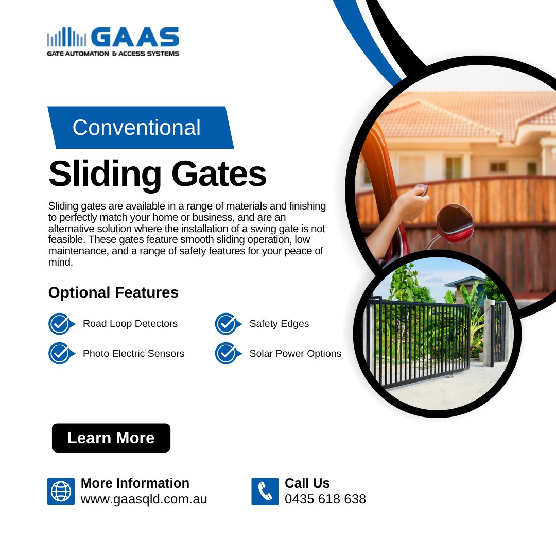 GaasQld's tweet photo. Conventional sliding gates offer reliable access control for residential, commercial, and industrial properties. Designed for smooth operation, security, durability, and everyday convenience.

#security #gates
https://t.co/Sx7COpoHEj https://t.co/bwEYhWuMKA