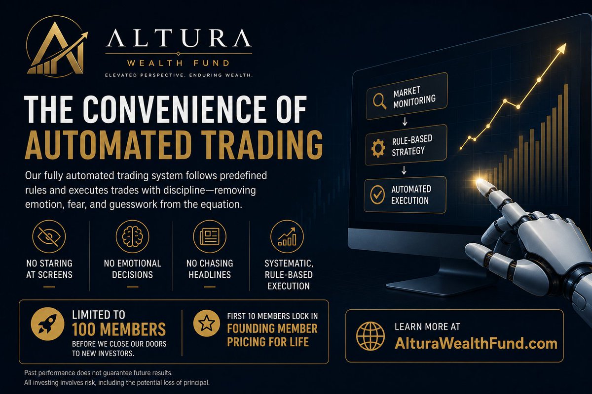AutoMechTrader's tweet photo. Most traders battle their emotions.

Our system doesn't have any.

Fully automated. Rule-based. Disciplined execution.

🚀 Only 100 memberships available.
🔥 First 10 lock in Founding Member pricing for life.
https://t.co/nmsDGA3qIq

#StockMarket #Investing #Trading #Automation https://t.co/4Iy3xSrPru