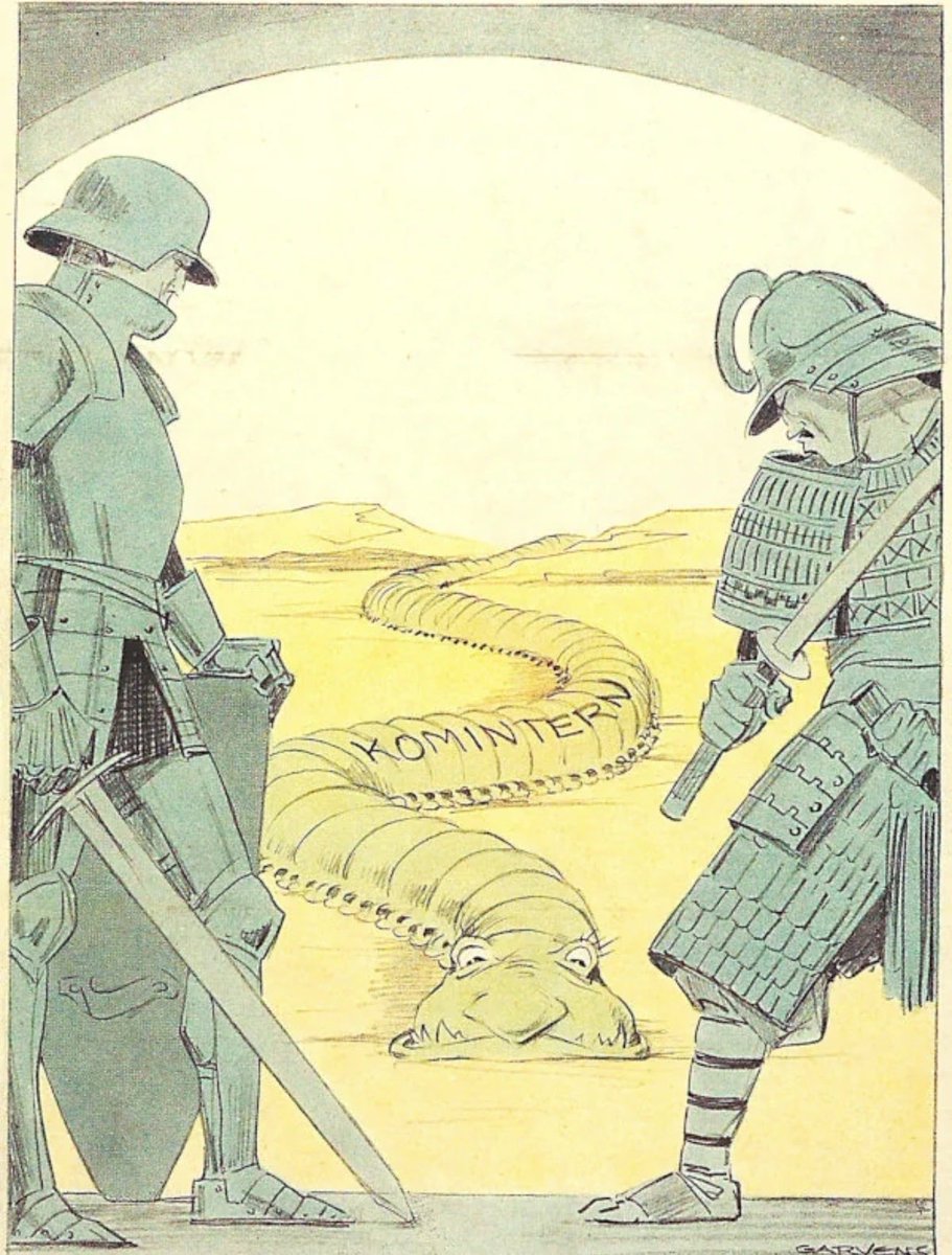TheNameofWar's tweet photo. German cartoon celebrating Germany and Japan signing the Anti-Comintern Pact. https://t.co/Taaeda0dhy