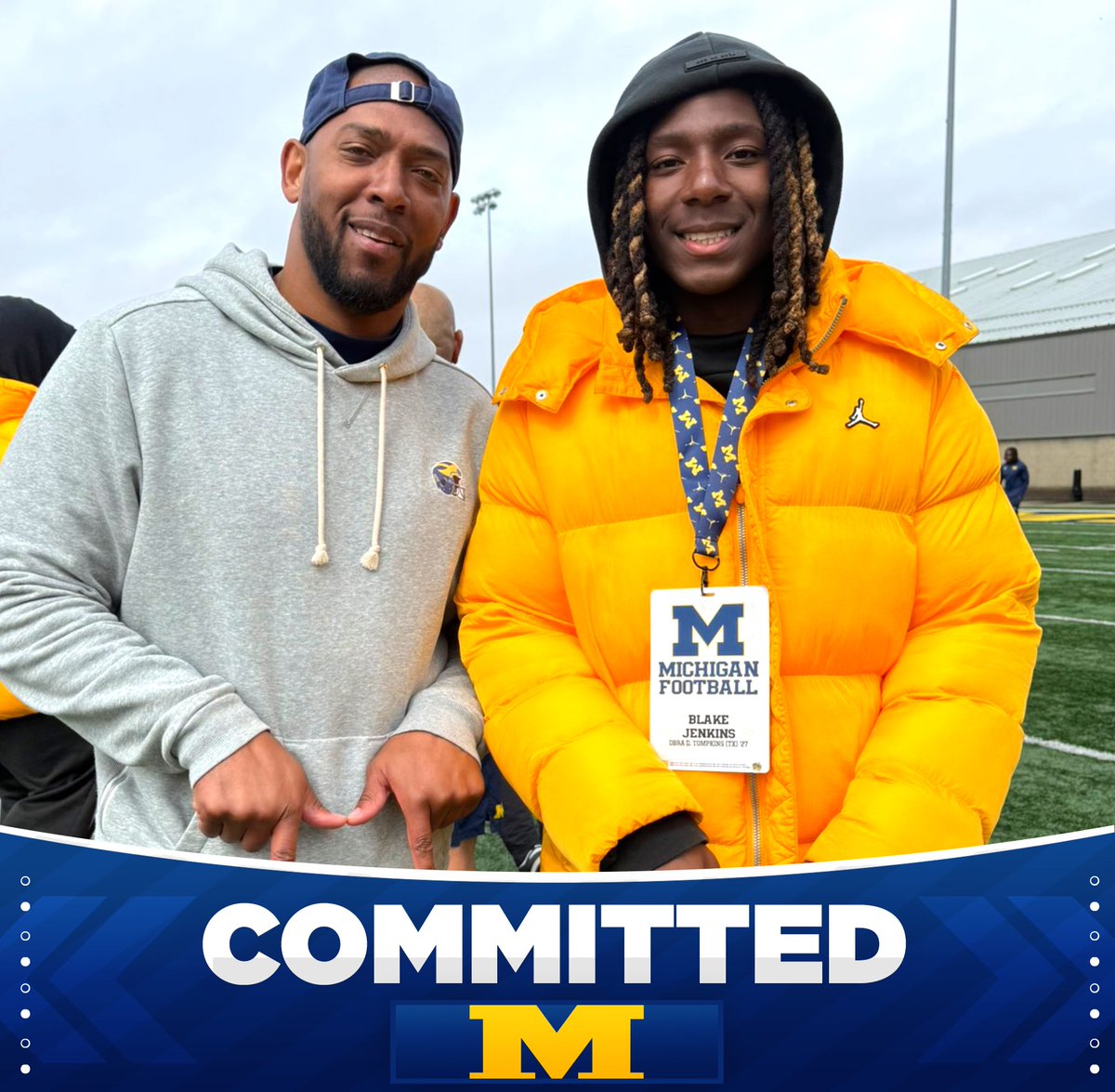 uofmcoverage's tweet photo. BREAKING: 2027 4⭐️ CB Blake Jenkins has committed to Michigan! 

The 6’2 190 pound prospect from Katy, TX chose the #Wolverines over Texas, Alabama, Florida, Vanderbilt and 25+ others #GoBlue https://t.co/qU9mnXLrib