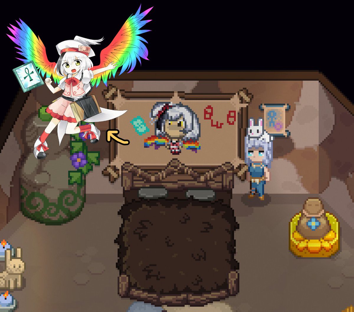 CielChandelleur's tweet photo. Snapshots on all the beautiful creations I did for yesterday's #RootsOfPacha stream -
What unexpected crossover fan content😄
#Vtuber #ENVtuber #touhou #東方Project #海鮮堂 https://t.co/w7jTbGEsaZ
