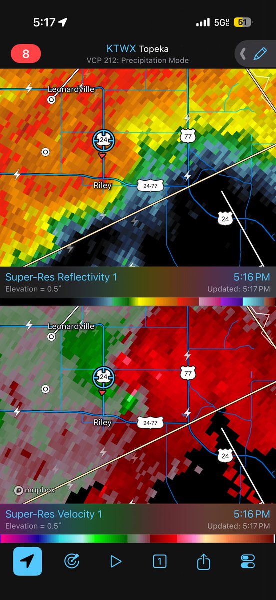 GarrettSeuser's tweet photo. Unwarned tornado at 5:14pm, northeast of Riley, KS. I was on Hwy 24 just north of town looking southeast. #wx #tornado #kansas @NWSTopeka @NWStornado @ryanhallyall @ReedTimmerUSA @MaxVelocityWX https://t.co/VhBvIcvBok