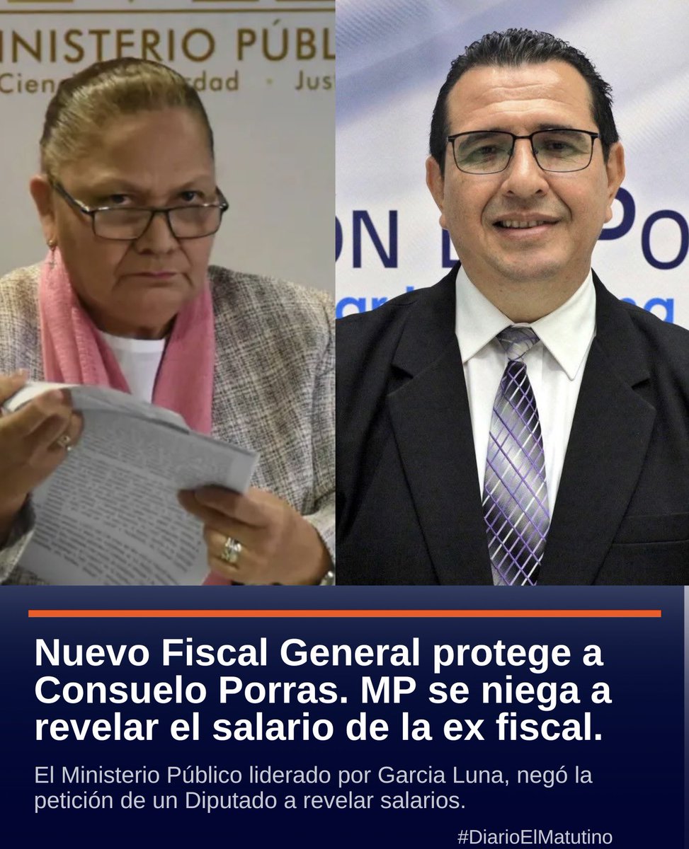 ElMatutinoGT's tweet photo. MP dirigido por Gabriel Garcia Luna, se niega a revelar el salario de Consuelo Porras, Rafael Curruchiche y Fiscales cercanos a la ex Fiscal General.

La solicitud hecha por Emisoras Unidas fue denegada por el ente investigador, aduciendo que es información reservada. https://t.co/xqJioKg4ok