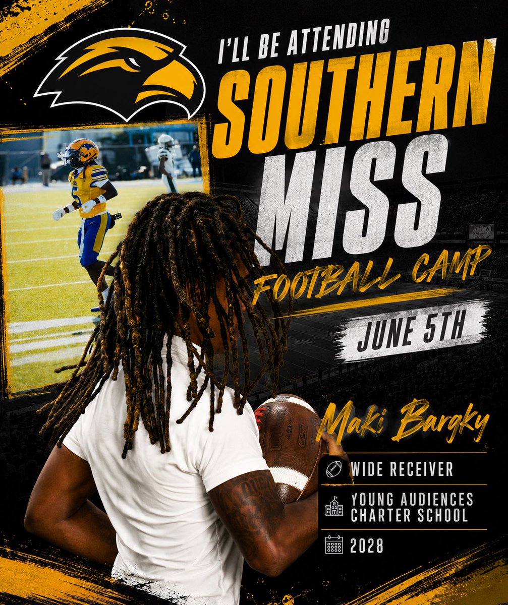 Maki5k's tweet photo. I will be attending @SouthernMissFB camp tomorrow, ready to compete.
@LAvsAllYall @lawson_beavers @GridironFootbal @BallCoachHP @247recruiting @CoastRecruits @CAMP_HARDY @PrepRedzoneLA @RecruitLouisian @TheUCReport @jkleesportz @DrakeDiedrick  #YACS https://t.co/RdELWg0K01