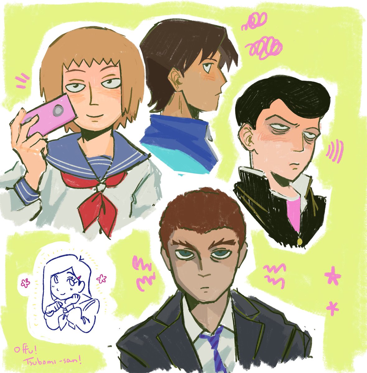 waywoodceo's tweet photo. #mp100 characters i haven't drawn before but I got soooo sleepy on Toichiro he turned out ugly and i didn't draw a proper Tsubomi </3 https://t.co/5nZ20AmmtP