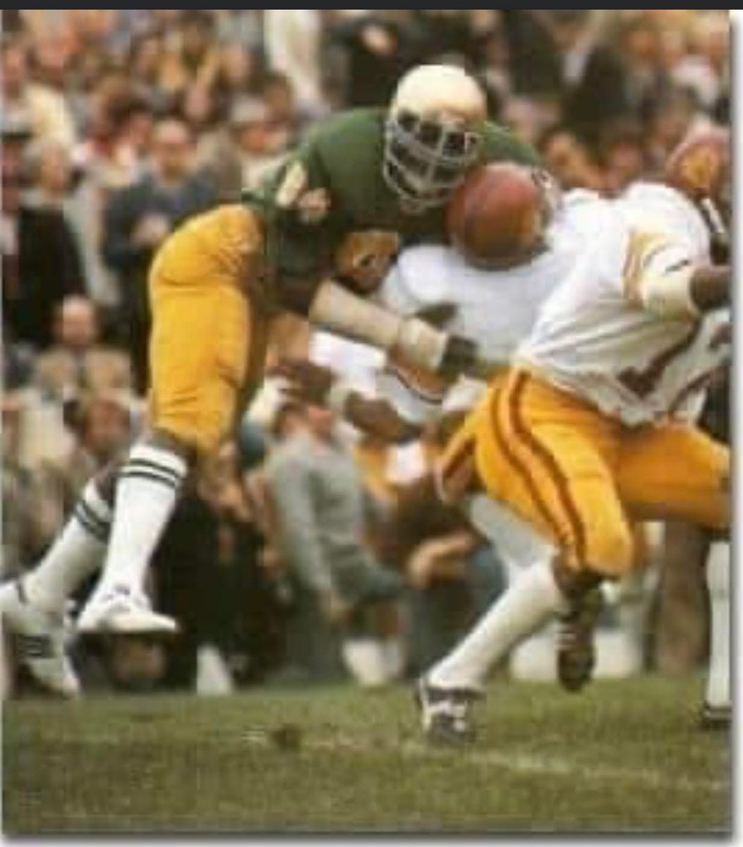 dosleprechauns's tweet photo. Now for the Main Event Of The Evening on this 94 days til the Irish start the Revenge, Coming For Blood, Leave No Doubt and Win For Lou Tour 2026.We honor one of the absolute finest players to ever don the gold helmet. This stud hoss defensive end was one of the anchors on a talented Irish defensive line during the 1970s. He was a skilled pass rusher and run stuffer during his time. His list of accomplishments is legendary during his time at The House That Rockne Built. 2 time Team Captain a rare feat in the History of Notre Dame Football
2 Time All-American in 1976-1977
2 Time National Champ in 1973 and 1977
He racked up 219 tackles and 29 of those for loss. He was a difference maker. #94 Willie Fry

picture courtesy of IrishEyes