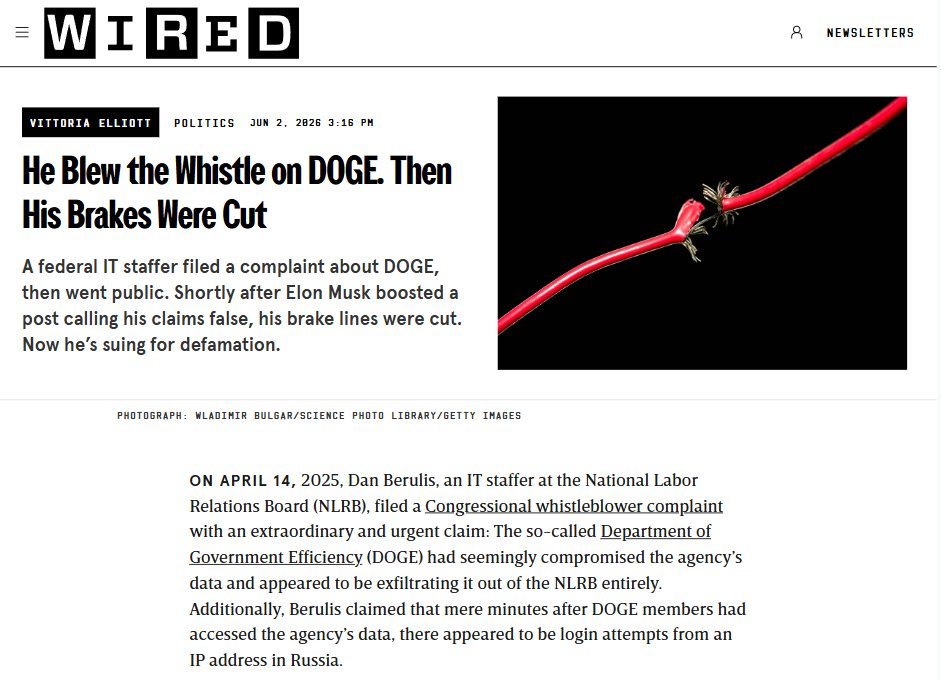 realmaddox's tweet photo. This is an insane story. The DOGE whistleblower who said that login attempts were made to the NLRB from Russian IP addresses minutes after DOGE got access had his brake lines cut and photos of him walking his dog from a drone taped to his door after Musk attacked him on Twitter https://t.co/QsF6NRl5xu