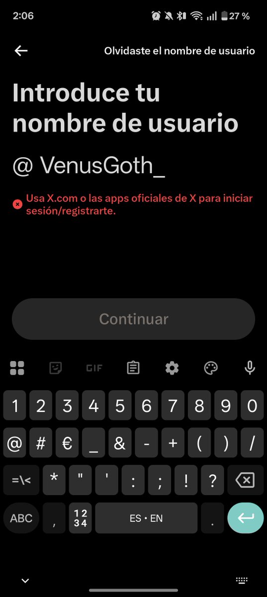 VenusGoth_'s tweet photo. [ No entiendo qué pasa ahora y por qué no me deja entrar desde la aplicación de móvil. ] https://t.co/2iTdzwBAkt