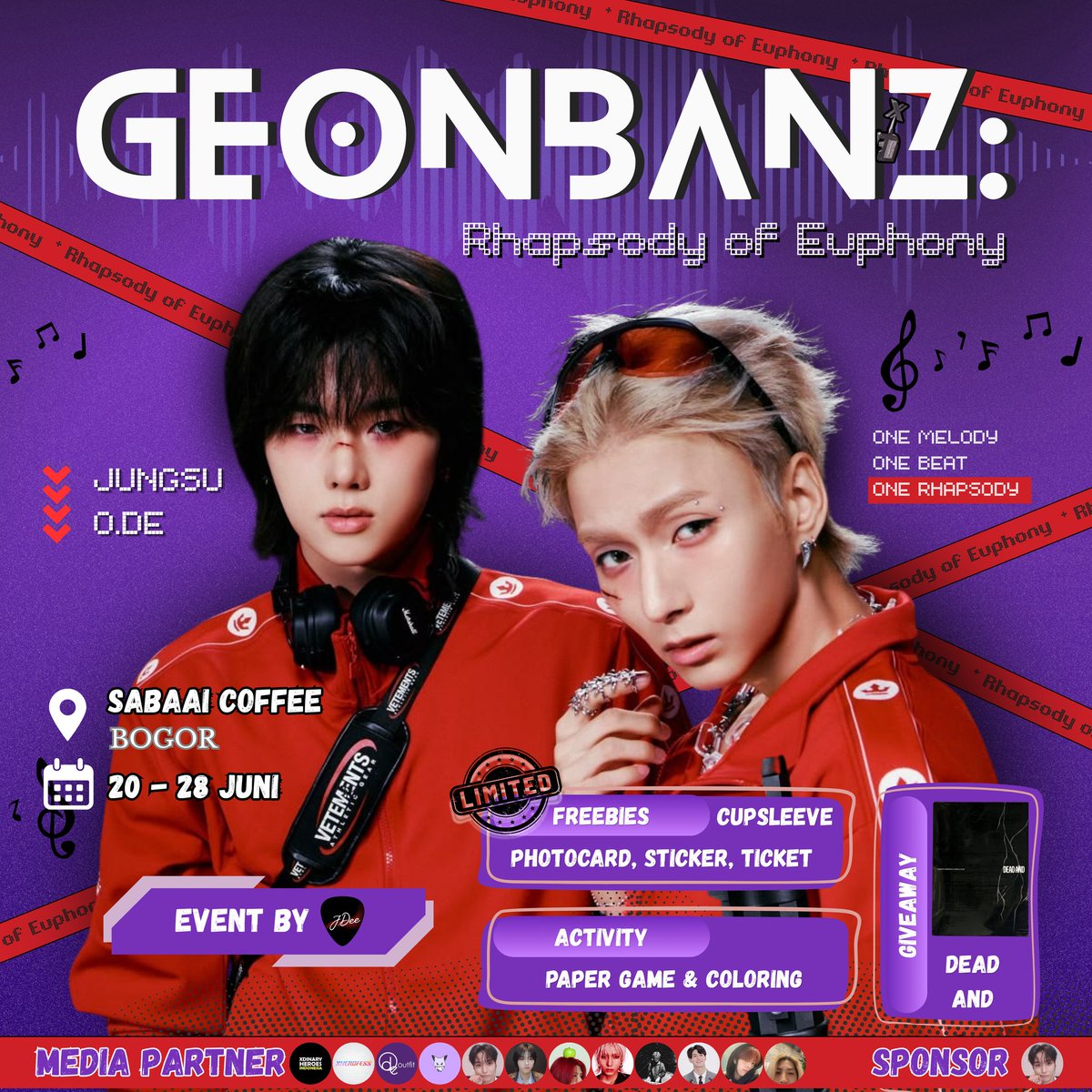 O_DE_outfit's tweet photo. 🐱🦊 JUNGSU &amp; ODE BIRTHDAY CAFE EVENT BY @JDEEZIP 🐱🦊

GEONBANZ: RHAPSODY OF EUPHONY

🗓️ June 20th - 28th
📍 Sabaai Coffee, Bogor

✔ Free entry
✔ Get freebies
✔ Join fun activities
✔ Follow giveaway

#EuphonyOfGeonbanz https://t.co/WUlkHiwysk