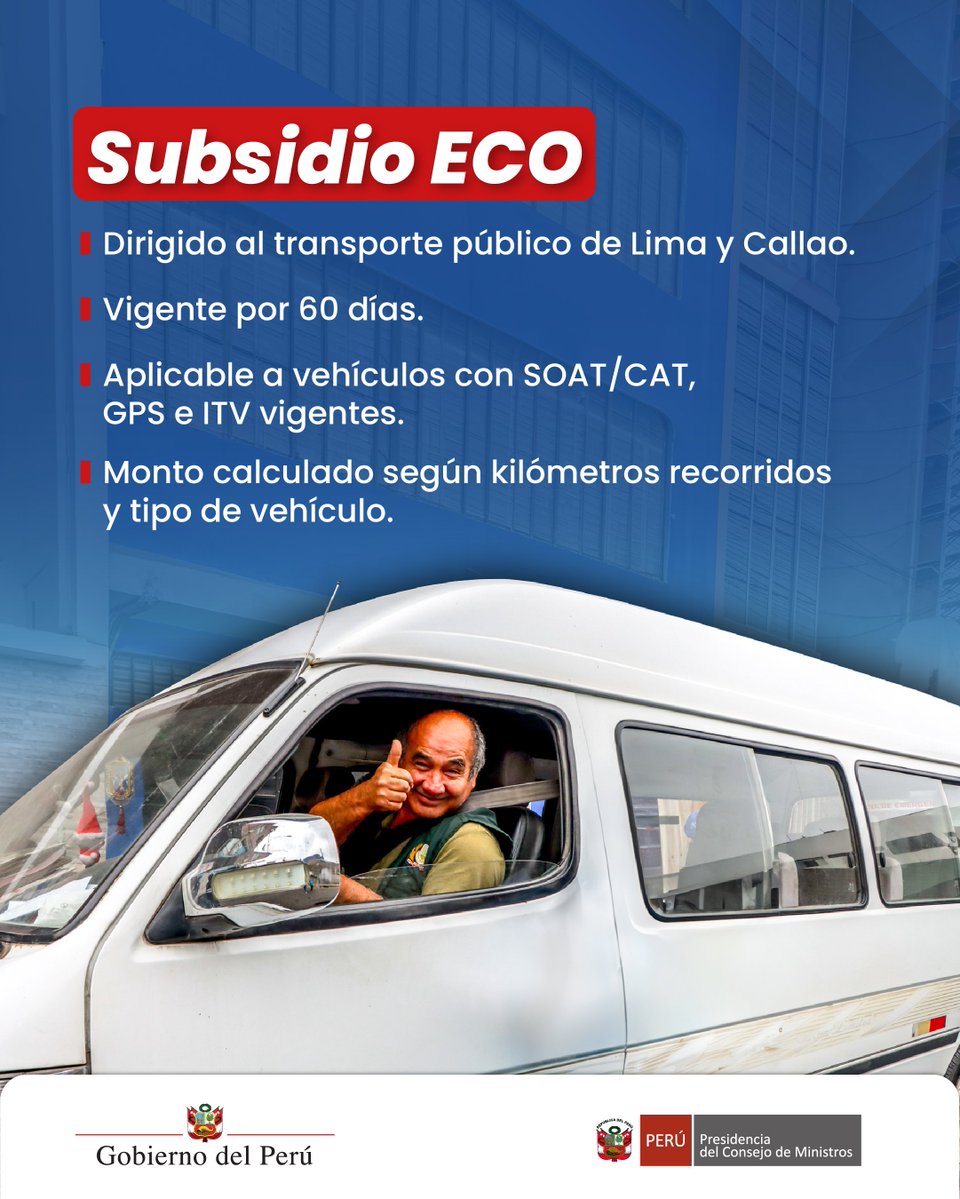 pcmperu's tweet photo. #PCMInforma |🚍Transporte que sigue en marcha.
El Gobierno impulsa el Subsidio para la Estabilidad y Continuidad Operativa (ECO) para contribuir a que el transporte público en Lima y Callao siga conectando cada día a millones de personas con un servicio continuo, seguro y eficiente.
#NotaDePrensa 👉 https://t.co/4xdxU9OAO9
#GobiernoDeTransición